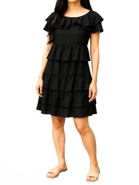 Manoush Black 100% Silk Tiered Dress Size 6